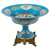 Centro De Mesa Porcelana Azul Francesa Base Bronze Luxuoso Centro De Mesa Porcelana Azul Francesa Base Bronze Luxuoso