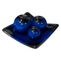 Centro de Mesa Prato 3 Esferas em Cerâmica Decor - Black Blue