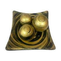 Centro de Mesa Prato 3 Esferas em Cerâmica Decor Golden Black