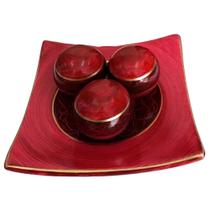Centro De Mesa Prato 3 Esferas Em Cerâmica Decor Red Golden - Retrofenna Decor