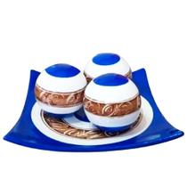 Centro De Mesa Prato 3 Esferas Em Cerâmica Decor White Blue Centro De Mesa Prato 3 Esferas Em Cerâmica Decor White Blue
