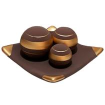 Centro de Mesa Prato 3 Esferas em Cerâmica Fosca Decor - Chocolate Golden