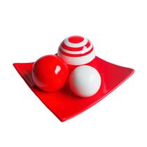 Centro de Mesa Prato 3 Esferas em Cerâmica Premium - Red White