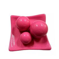 Centro De Mesa Prato 3 Esferas Em Cerâmica Rosa