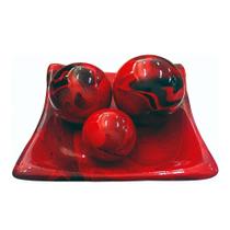 Centro de Mesa Prato Com 3 Esferas em Cerâmica Decor - Red Black