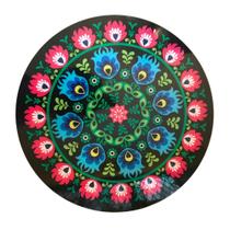 Centro de Mesa Prato Giratório Gravura entre Vidro Madeira 60cm Frida Kahlo