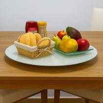 Centro de Mesa Prato Giratório Vidro Temperado Branco 60cm