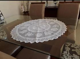 Centro de mesa redondo toalha de mesa branca renda 80cm
