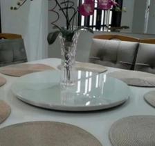 Centro Giratória Para Mesa Vidro Fixo Laqueado 60cm Off White