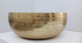 Centro Mesa Cachepot Indiano Alumínio Texturizado Ouro 24cm