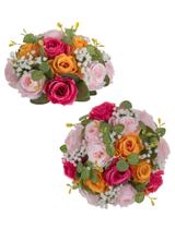 Centros de mesa de flores artificiais BLOSMON Pink/Orange Rose x2 Centros de mesa de flores artificiais BLOSMON Pink/Orange Rose x2