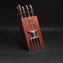 Cepo Churrasqueiro Facas, Chaira e Garfos Cabo de Madeira com Resina Inox 3mm