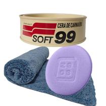 Cera Carnaúba Soft99 All Colors + Aplicador Espuma + Microfibra 500 GSM