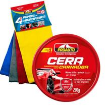 Cera Pasta C/ Carnaúba 200g + Kit de Pano Microfibra