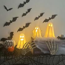 Ceramic Ghost Decor Atusztas de Halloween com luzes LED, pacote com 3