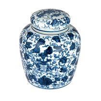 Cerâmica azul e branca Ginger Jar Creative Co-Op com tampa