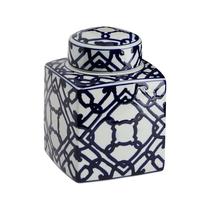 Cerâmica azul e branca Ginger Jar Creative Co-Op com tampa