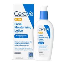 CeraVe AM Loção Hidratante Facial SPF 30 Hidratante facial sem óleo com protetor solar não comedogênicos 3 Onças