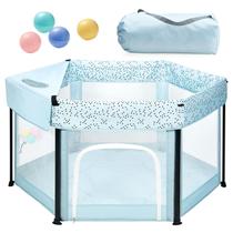 Cercadinho Bebê Babyalwin Dobrável em Alumínio - 127x127cm com Tapete Azul