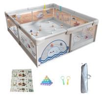 Cercadinho Infantil de Proteção 1.80 x 2.00cm Desenho Baleia Com Tapete e acessórios