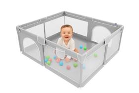 Cercadinho infantil para bebê Chiqueirinho Baby Cinza Tamanho 1,80 X 1,50 X 68cm Com Proteção de Quinas