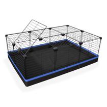 Cercado 60x90x30 Cm Branco com Teto Tela 2,5x15cm Bandeja Nylon Azul