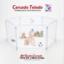 Cercado C/ Tela Chiqueirinho 6 Grades Branco Baby Infantil Bebê Prático