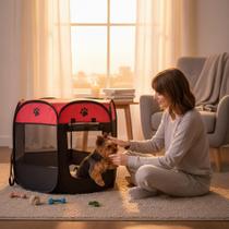 Cercado Delimitador Dobrável Casinha Pet Portátil para Cachorro 4 Painéis Preto Resistente
