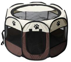 Cercado Grande Casinha Pet Dobrável Portátil Cão Gato Marrom