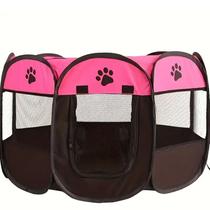 Cercado Grande Casinha Pet Dobrável Portátil Cão Gato Rosa