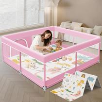 Cercado para Bebê XVISHX 127x127 cm Rosa com Tapete Cercado para Bebê XVISHX 127x127 cm Rosa com Tapete