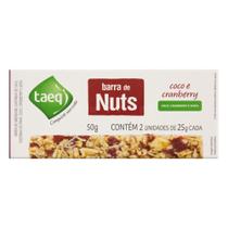 Cereal em Barra Coco e Cranberry TAEQ Nuts 50g Caixa com 2 Unidades