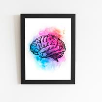 Cérebro Colorido Azul e Rosa Quadro Moldura Preta 60x40cm