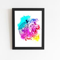 Cérebro e Coração Aquarela Quadro Moldura Preta 60x40cm