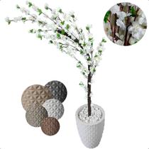 Cerejeira Artificial Branca Galho Curvo Vaso Decoração