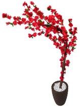 Cerejeira Artificial Vermelha De Galho Curvo Vaso Decoração - Flor de Mentirinha