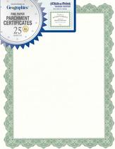 Certificate Geographics Optima Green com selos dourados, pacote com 25