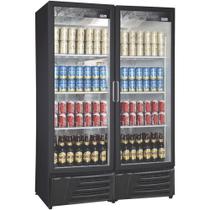 Cervejeira Dupla Vertical Portas de Vidro 1200L RF-018 Preta Frilux