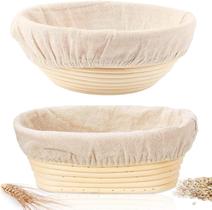 Cesta à prova de pão Banneton, 25 cm redonda e 25 cm oval, pacote com 2 unidades
