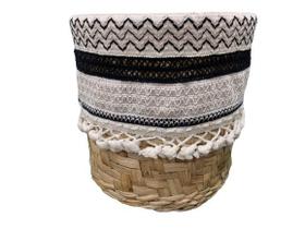 Cesta Alta Fibra Natural Tramada C/Forro Removível Decoração Casa Cesta Alta Fibra Natural Tramada C/Forro Removível Decoração Casa