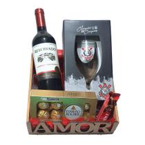 Cesta Amor Corinthians Com Chocolates, Vinho E Taça Times De Futebol