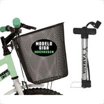 Cesta Aramada Extra Grande Bicicleta Aro 26 Mtb Reforçada + Bomba de Ar Encher Pneu Bike