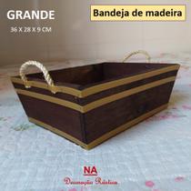 Cesta bandeja de café da manhã madeira com alça de sisal GRANDE - NA - Decoração Rústica