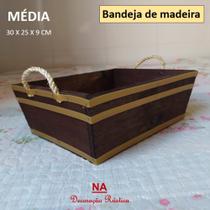 Cesta bandeja de café da manhã madeira com alça de sisal MÉDIA