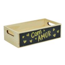 Cesta bandeja pinus natural com amor 24x16x6cm