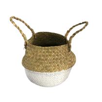 Cesta Cachepot para Flores 30x18cm - Palha e Pintura Branca