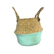 Cesta Cachepot para Flores 30x18cm - Palha e Pintura Verde