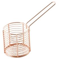 Cesta com Alça para Servir Petiscos Batata frita Redondo em Aço Inox e Bronze 9cm