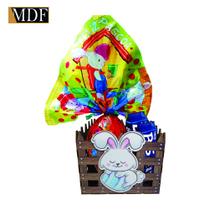 Cesta com Cercado e Aplique Coelho Ovo Azul Páscoa 15x15x12 Mdf Madeira Adesivado