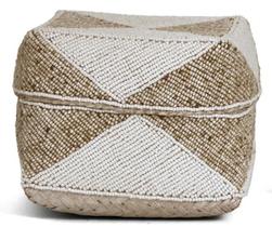 Cesta com tampa fibra bambu e micangas bege e branco mart g